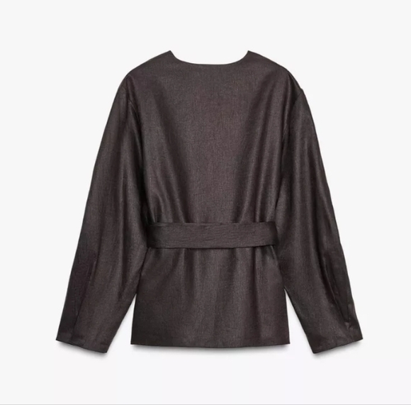 Zara Dark Brown Women's Blazer with Belt - Picture 7 of 9
